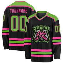 Charger l'image dans la galerie, Custom Black Neon Green-Pink Hockey Jersey