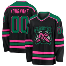 Загрузить изображение в средство просмотра галереи, Custom Black Kelly Green-Pink Hockey Jersey