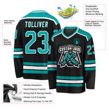 Charger l'image dans la galerie, Custom Black Aqua-White Hockey Jersey