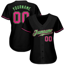 Load image into Gallery viewer, Custom Black Pink-Pea Green Authentic Baseball Jersey