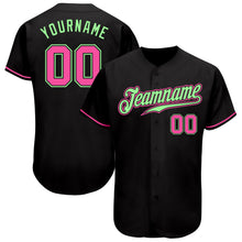 Load image into Gallery viewer, Custom Black Pink-Pea Green Authentic Baseball Jersey