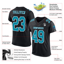 Load image into Gallery viewer, Custom Black Teal-White Mesh Authentic Football Jersey