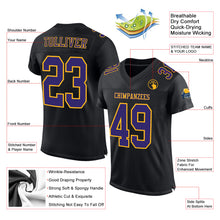 Laden Sie das Bild in den Galerie-Viewer, Custom Black Purple-Gold Mesh Authentic Football Jersey