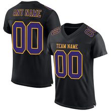 Laden Sie das Bild in den Galerie-Viewer, Custom Black Purple-Gold Mesh Authentic Football Jersey