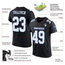 Laden Sie das Bild in den Galerie-Viewer, Custom Black White-Light Blue Mesh Authentic Football Jersey