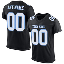 Laden Sie das Bild in den Galerie-Viewer, Custom Black White-Light Blue Mesh Authentic Football Jersey