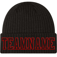 Load image into Gallery viewer, Custom Black Black-Red Stitched Cuffed Knit Hat

