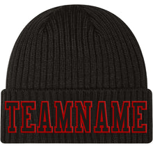 Charger l'image dans la galerie, Custom Black Black-Red Stitched Cuffed Knit Hat