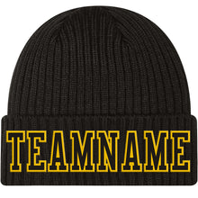 Charger l'image dans la galerie, Custom Black Black-Gold Stitched Cuffed Knit Hat