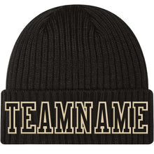 Charger l'image dans la galerie, Custom Black Black-Cream Stitched Cuffed Knit Hat