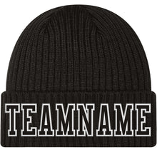 Load image into Gallery viewer, Custom Black Black-White Stitched Cuffed Knit Hat
