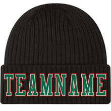Charger l'image dans la galerie, Custom Black Kelly Green White-Red Stitched Cuffed Knit Hat