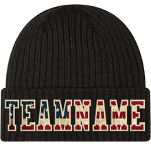 Load image into Gallery viewer, Custom Black Vintage USA Flag-Cream Stitched Cuffed Knit Hat
