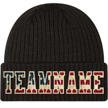 Charger l'image dans la galerie, Custom Black Vintage USA Flag-Cream Stitched Cuffed Knit Hat