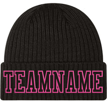 Charger l'image dans la galerie, Custom Black Black-Pink Stitched Cuffed Knit Hat