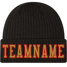 Charger l'image dans la galerie, Custom Black Old Gold-Red Stitched Cuffed Knit Hat