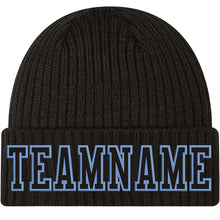 Charger l'image dans la galerie, Custom Black Black-Light Blue Stitched Cuffed Knit Hat