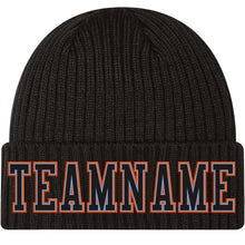 Charger l'image dans la galerie, Custom Black Black Light Blue-Orange Stitched Cuffed Knit Hat
