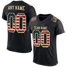 Load image into Gallery viewer, Custom Black Vintage USA Flag-Cream Mesh Authentic Football Jersey