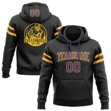 Load image into Gallery viewer, Custom Stitched Black Purple-Gold Football Pullover Sweatshirt Hoodie