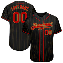 Load image into Gallery viewer, Custom Black Old Gold Pinstripe Red-Old Gold Authentic Baseball Jersey