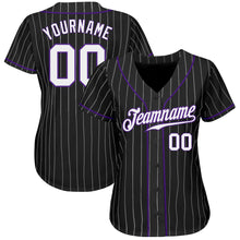 Load image into Gallery viewer, Custom Black White Pinstripe White-Purple Authentic Baseball Jersey