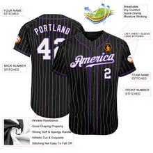 Load image into Gallery viewer, Custom Black White Pinstripe White-Purple Authentic Baseball Jersey
