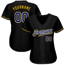 Load image into Gallery viewer, Custom Black Royal-Gold Authentic Baseball Jersey