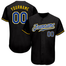 Load image into Gallery viewer, Custom Black Royal-Gold Authentic Baseball Jersey