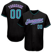 Load image into Gallery viewer, Custom Black Teal-Purple Authentic Baseball Jersey