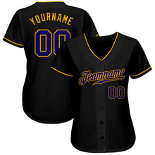 Load image into Gallery viewer, Custom Black Dark Purple-Gold Authentic Baseball Jersey