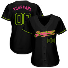 Load image into Gallery viewer, Custom Black Black Neon Green-Pink Authentic Baseball Jersey