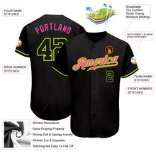 Load image into Gallery viewer, Custom Black Black Neon Green-Pink Authentic Baseball Jersey