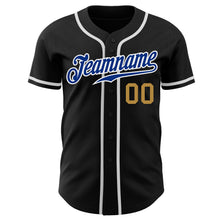 Load image into Gallery viewer, Custom Black Royal-Old Gold Authentic Baseball Jersey