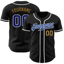 Load image into Gallery viewer, Custom Black Royal-Old Gold Authentic Baseball Jersey