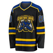 Load image into Gallery viewer, Custom Black Royal-Gold Hockey Jersey