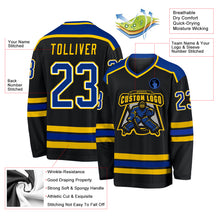 Load image into Gallery viewer, Custom Black Royal-Gold Hockey Jersey
