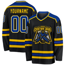 Load image into Gallery viewer, Custom Black Royal-Gold Hockey Jersey