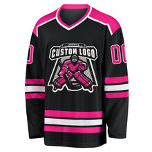 Load image into Gallery viewer, Custom Black Hot Pink-White Hockey Jersey