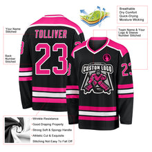 Load image into Gallery viewer, Custom Black Hot Pink-White Hockey Jersey