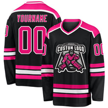 Load image into Gallery viewer, Custom Black Hot Pink-White Hockey Jersey
