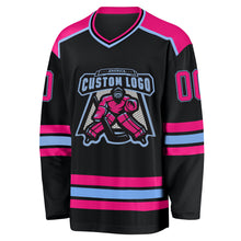 Load image into Gallery viewer, Custom Black Hot Pink-Light Blue Hockey Jersey