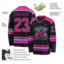 Load image into Gallery viewer, Custom Black Hot Pink-Light Blue Hockey Jersey