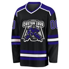 Load image into Gallery viewer, Custom Black Dark Purple-White Hockey Jersey