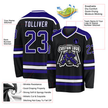 Load image into Gallery viewer, Custom Black Dark Purple-White Hockey Jersey