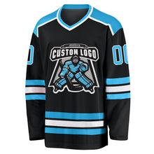 Load image into Gallery viewer, Custom Black Sky Blue-White Hockey Jersey