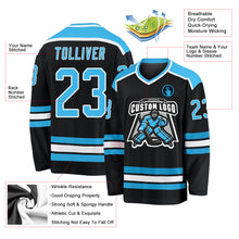 Load image into Gallery viewer, Custom Black Sky Blue-White Hockey Jersey