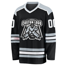 Load image into Gallery viewer, Custom Black White-Silver Hockey Jersey
