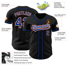 Load image into Gallery viewer, Custom Black Royal-Orange Authentic Baseball Jersey