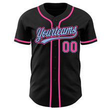Load image into Gallery viewer, Custom Black Pink-Light Blue Authentic Baseball Jersey